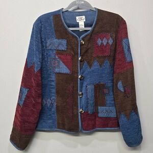 Vintage Y2K Patchwork Jacket Womens Large Southwestern Folk Art To Wear‎ Boho